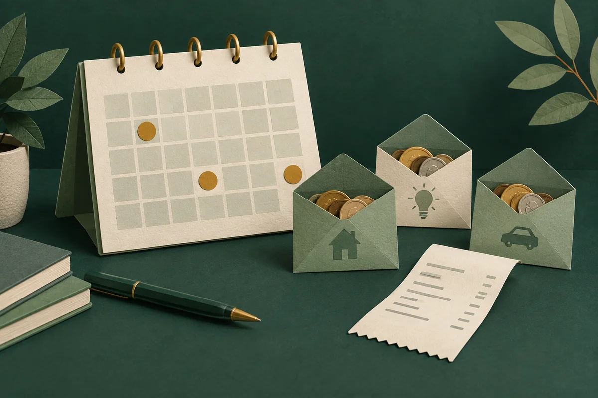 Calendario y sobres para reservar dinero destinado a recibos anuales
